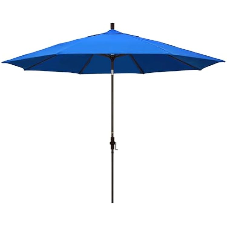 California Umbrella 11Ft Premium Patio Umbrella, Hand-Crank, Tilt-Collar, Bronze Frame, Solution Dyed Royal Blue Fabric