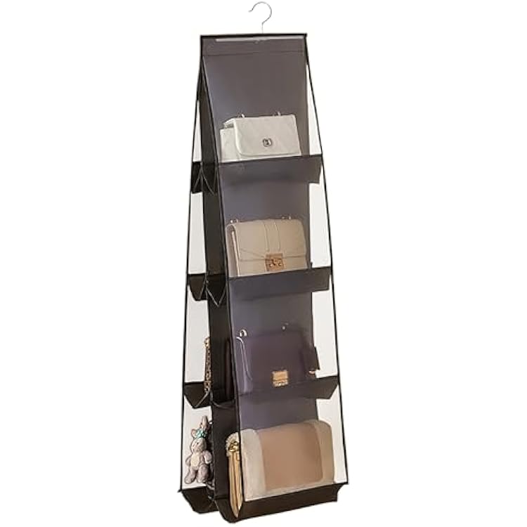 MURRI&MURRDI Hanging Handbag Organizer for Closet, Purse Storage Holder with 8 Clear Mesh Pockets, Space Saving Purse Hanger for Wardrobe, Black