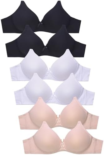 Womens 6 Pack Everyday Plain, Lace, Wireless Bra 4480PN1, 38C