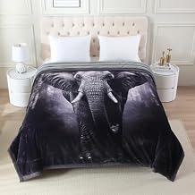 JML Heavy Korean Blanket 85x93 inch - 8.4 LB, Luxury Printed Plush Flannel Fleece Blanket King Size for Men Women, Thick & Warm for Winter Fall Spring, Elephant Pattern