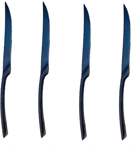 Luxury Blue Plated Stainless Steel Steak Knives Blue Steak Knife Heavy Duty Steak Knife For Parties Homes Kitchens BBQ Weddings Dinners Pack of 4