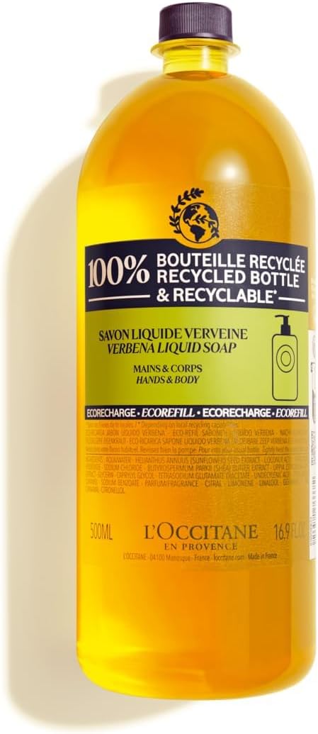 L'OCCITANE Shea Verbena Hand Wash &amp; Body Liquid Soap Luxury Size 500ml| Luxury Soap|Enriched with Shea Butter| Gentle for dry and sensitive skin|