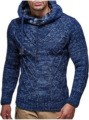 Leif Nelson Mens Knitted Hoodie Sweater Stylish Cable Knit Pullover with Hood